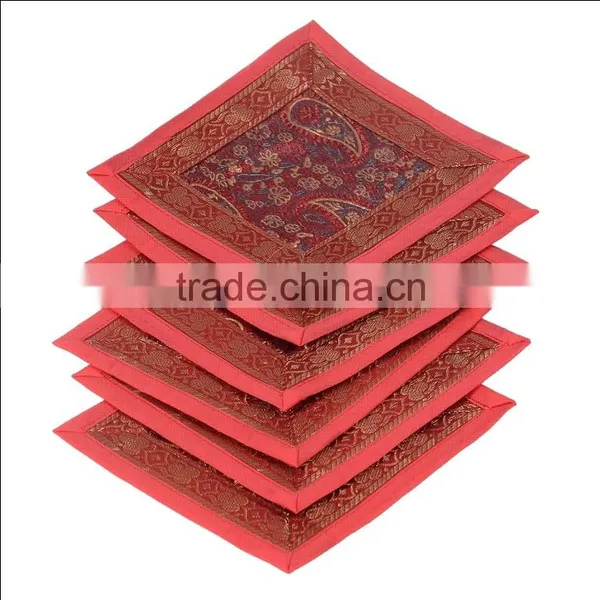 Placemats and Coaster in Red Color Indian Silk Table Runner photo-2
