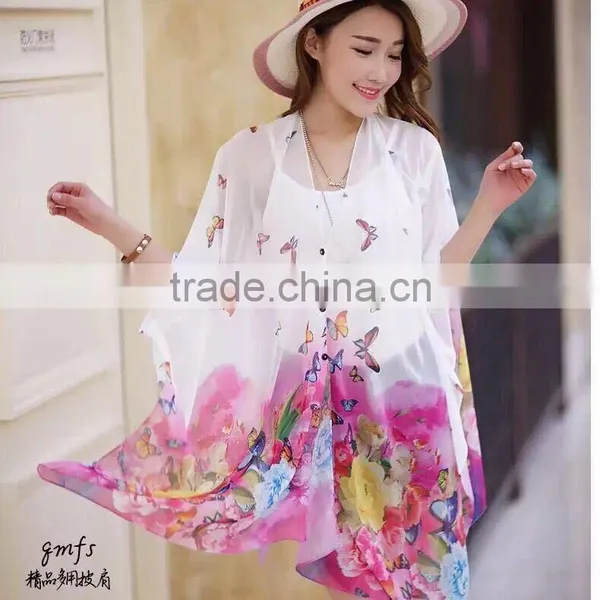 New Arrival Shirt Women Chiffon White Blue Pink Purple Beach Shirt for Women Clothing,sun Block Quality Choice