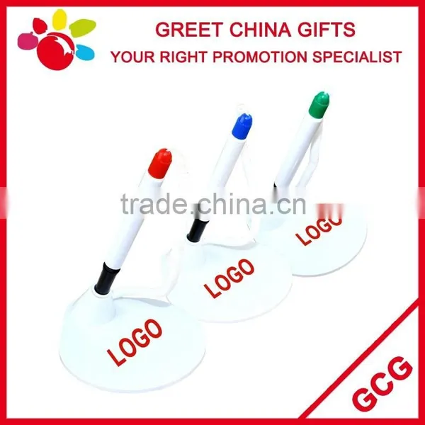 Promotional Advertising Customized Logo Imprint Plastic Table Desk Ball Point Pen With Stand Holder and Rope