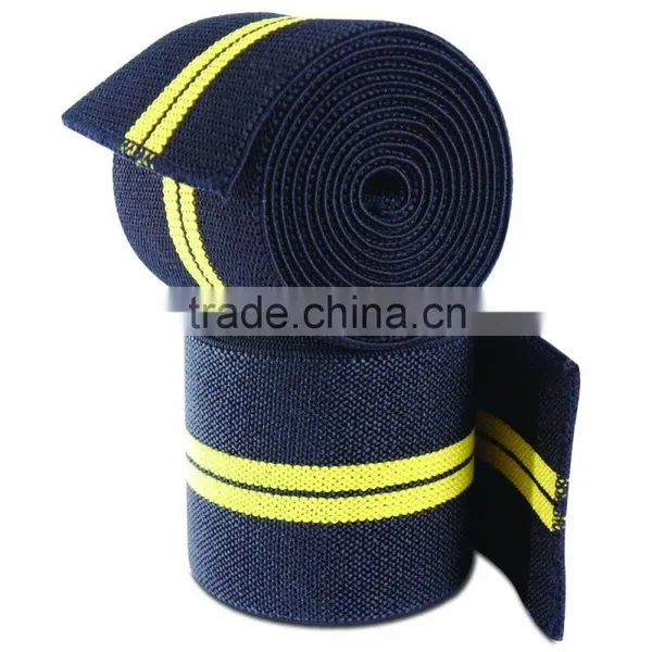 Knee Wraps Made of Fine Quality Elastic /knee Wraps Made of Normal Elastic Black W/yellow Stripes