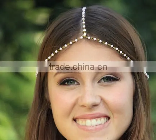 Whosale Bride Wedding Bride Hair Decoration Headbands Indian Boho Pearl Head Chain photo-3