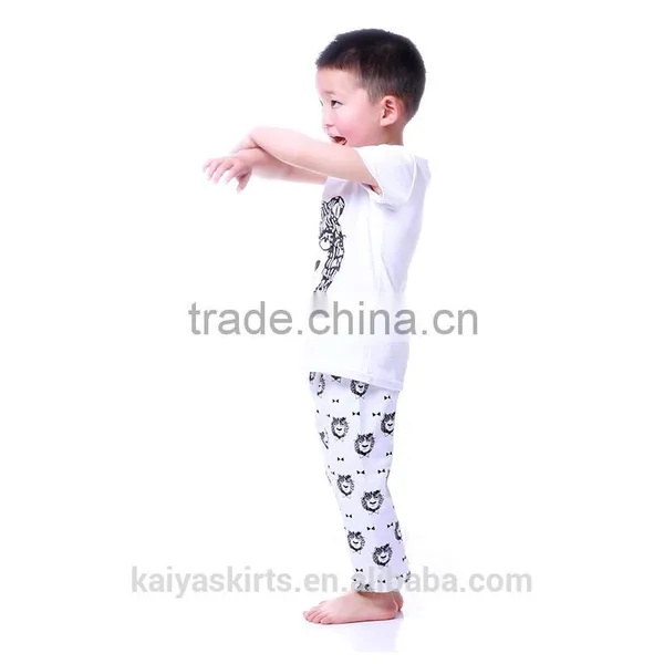 2016 Boutique Oem Animal Design White Plain Tee Shirt Pant Together Fancy Kids Clothing Outfits Boy photo-2
