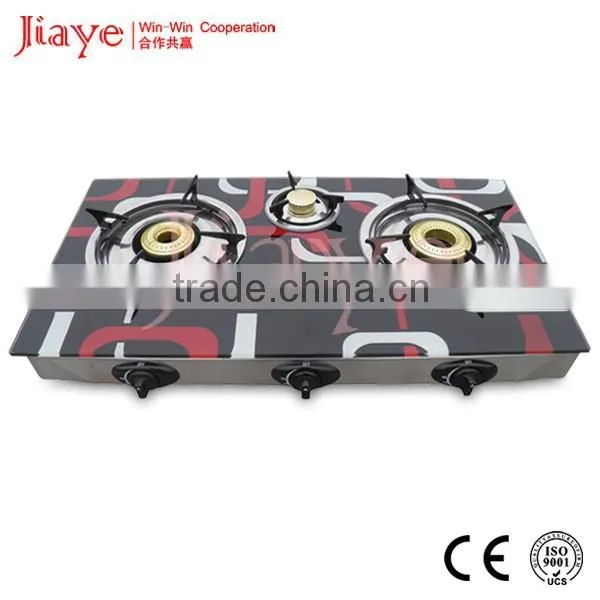 Colorful Glass Top 3 Burner Gas Stove Table Installation JY-TG3016