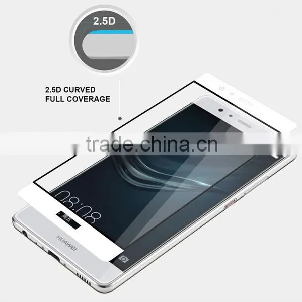 2016 Golden Silk Print Frame Full Screen Covered Toughened Glass for Huawei P9