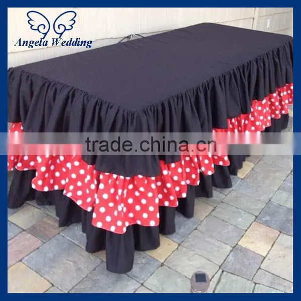 SK016A New Arrival 2014 Ruffled Elegant Polyester Ruffled Polyester Red and White Polka Dot Steps in Bridal Table Skirts