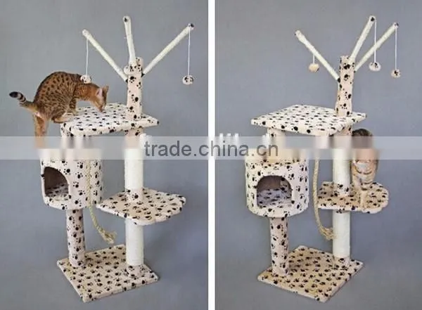 Paw Print Bungalow Cat Furniture Condo House Scratcher Multi Level Cat Activity Tree photo-2