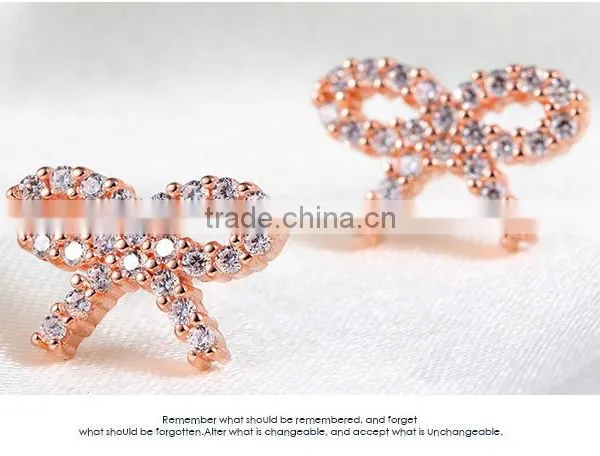 925 Sterling Silver Rose Gold Plated Ribbon Bowknot Ear Studs for Women photo-3