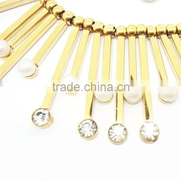Best Price Stainless Steel Gold Plated Pearl Jewelry Set Necklace photo-4