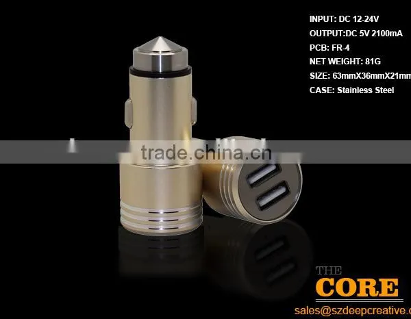 I2 Two USB Port Car Charger,2 Port Car Charger,cheap Car Usb Charger,metal Car Charger, Stainless Steel Auto Charger photo-2