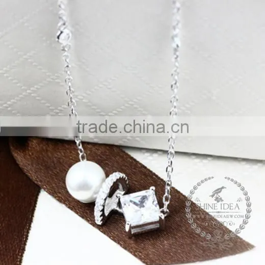 925 Sterling Silver Flower Square Zircon With Pearl Creative Pendant Necklace Fashion Women Necklace Jewelry 6360460 photo-4