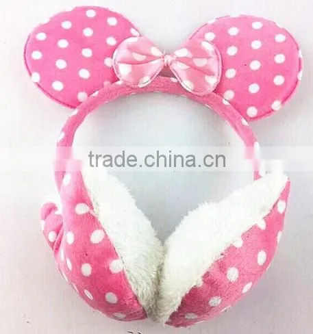 Girls Dots Plush Bowknot Soft Earmuffs photo-3