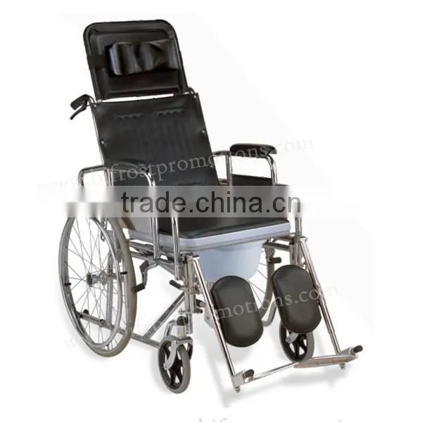 Adult Manual Folding Steel High Backrest Handicapped Wheelchair With Toilet