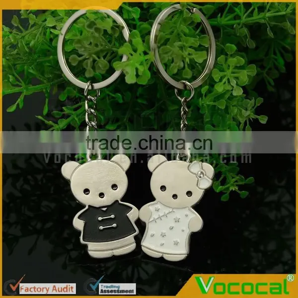 1 Pair of Cartoon Bear Couple Style Pendant Metal Keychain Key Ring Silver Hanging Ornament photo-4
