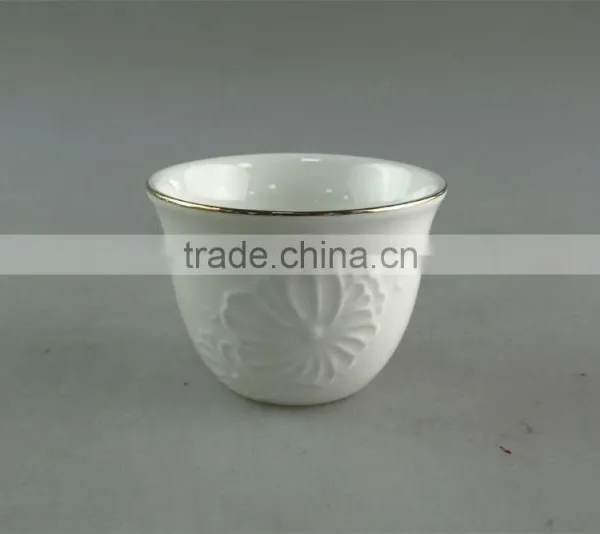 White Ceramic Tea Cup With Flower Embossing and Golden Line for Wholesale 12 Pcs per Set,with Color Box.good Quality photo-2