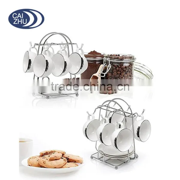 Metal Wire Rack for Organizing 6 Saucers & 6 Cups & 6 Spoons Espresso Set Rack Tea Set Display Stand photo-2