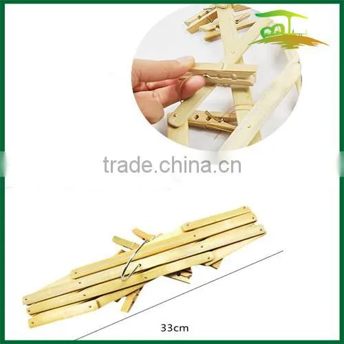 Bamboo Hanger With 16 Clips/pegs for Clothes Sock photo-3
