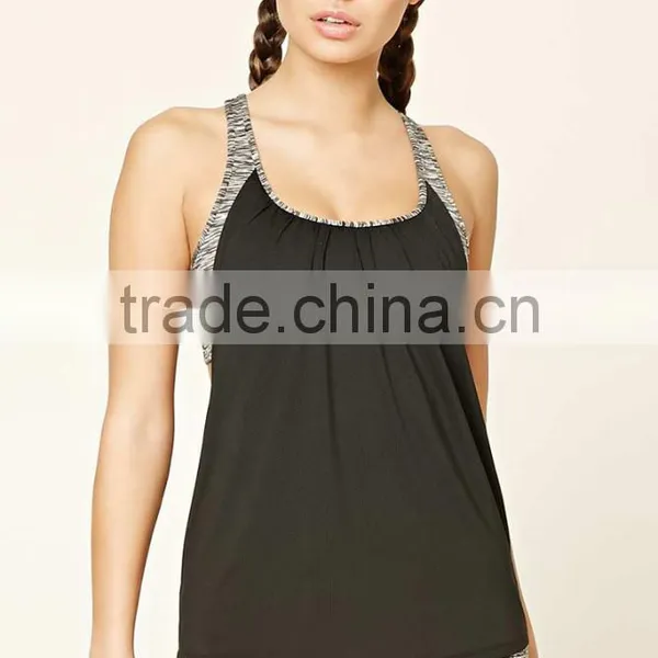 Bodybuilding Clothing Women Round Neck Ruched Back Mesh Knit Athletic Racerback Active Sports Bra Tank Drop Armhole Tank Top photo-2