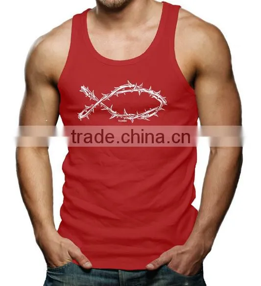 China Printing Cotton Custom Gym Wholesale Mens Running Stringer Singlet photo-2