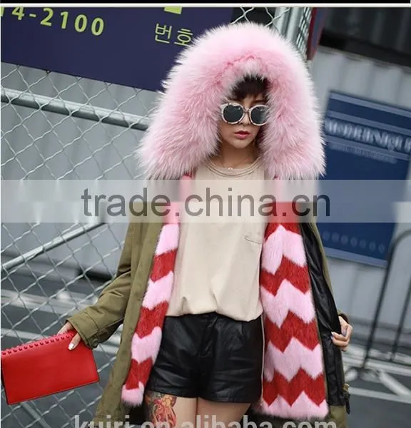 Factory Supply Woman Winter Real Mink Fur Parka Linging With Fox Fur Collar Hood With High Quality Pc-211 photo-3