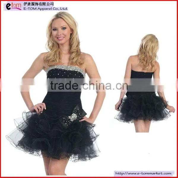 A-line Strapless Knee-length Organza Sheath Prom Dress