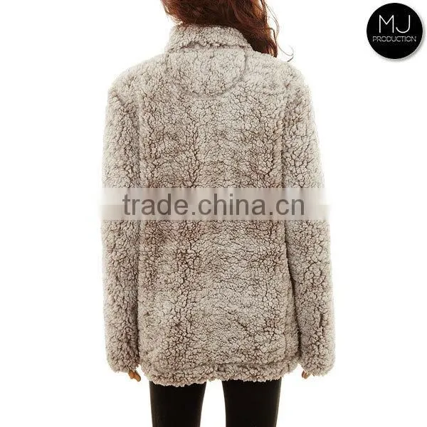Plus Size Women Clothing Youth Quarter Zip Knitted Sherpa Fleece True Grit Frosted Pullover Sweater Sports Winter Jacket photo-2