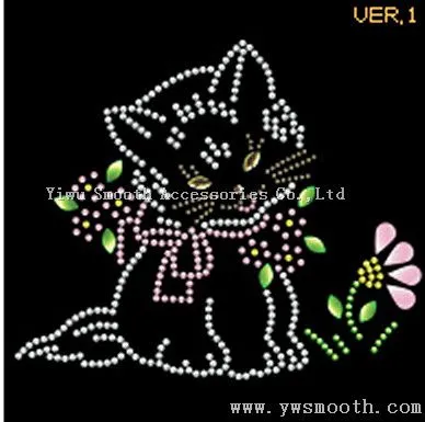 Wholesale Fashion Design Repair Kitten Diamond Rhinestone Iron on Transfer photo-3
