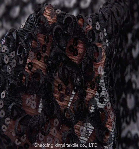 Black and Gold Sequin Paillette Fabric Embroidery photo-5