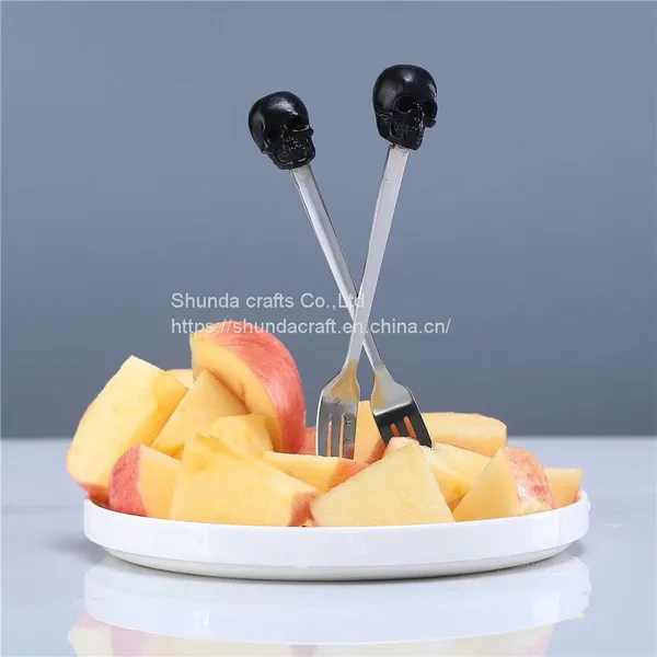 Head Skulls Knife Skeleton Resin Shelf For Home Kitchen Shelf,Black Skull Fruit Fork Set photo-2
