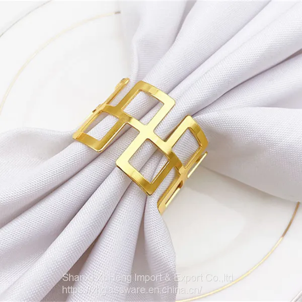 Wedding Party Holiday Banquet Christmas Dinner Delicate Serviette Buckles Hollow Out Design Gold Napkin Ring Holder photo-3