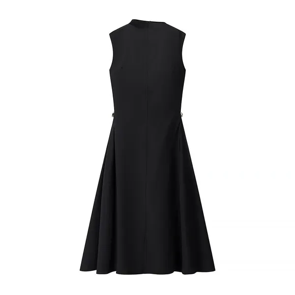 Summer New Women's Clothing European and American Sweet and Fresh Pure Color Sleeveless Elegant High Waisted Round Neck Dress photo-4