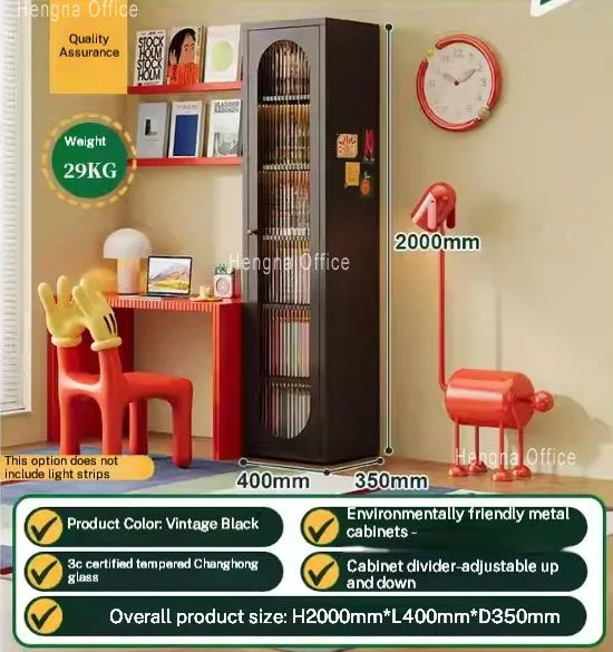 HN-H185 Tall Modern Curio Cabinet With 3C Tempered Glass & Safety Wall Anchor, Industrial Living Room Display Case for Furniture Brands OEM/ODM