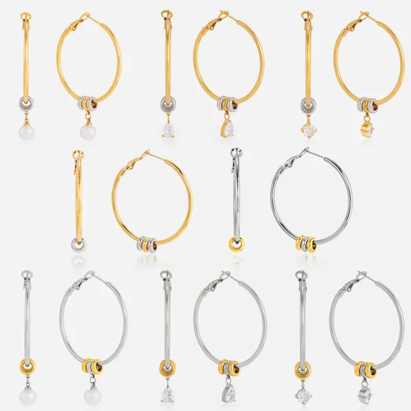 Twist Cross Stud Earrings Stainless Steel 18K Gold Plated With Pearl