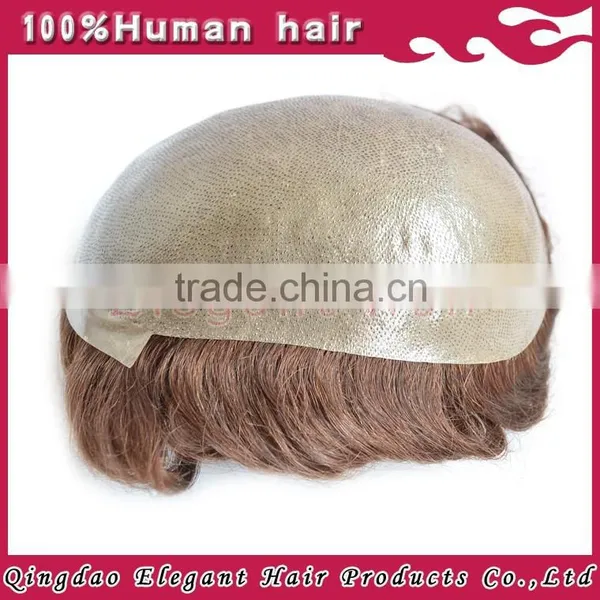 Brown Curly Remy Hair Super Invisible Thin Skin V-loops Hair Replacement System for Men photo-5