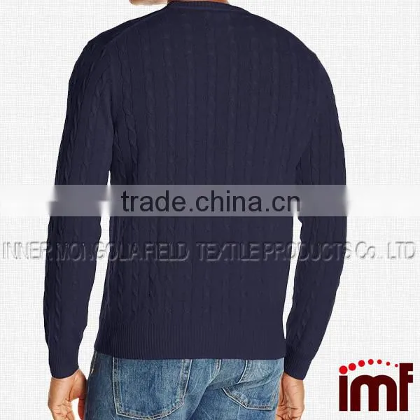 Men's 100% Cashmere Cable Crew Neck Sweater photo-2