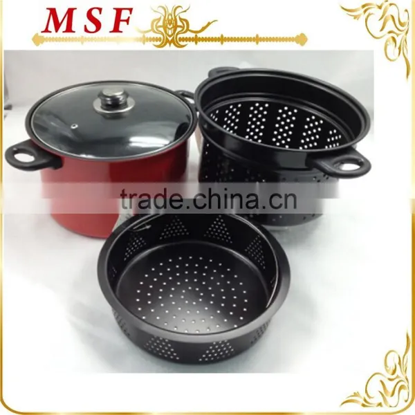 MSF-6427 Carbon Steel Pasta Pot With Strainer Pasta Steamer Set Heat Resistant Painting on Body Non Stick Coating in Pasta photo-2