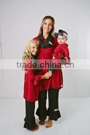 Fashion 2015 Ruffle Tunic Top With Pant Sets Matching Mother and Daugher Dress Family Clothing Set for Women photo-6