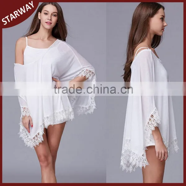 2016 Latest Design Lady White Blouse Beach Cover up Top/ Quality Choice