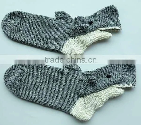 Funny 100% Cotton Pure Handmade Women Crochet Shark Socks photo-2