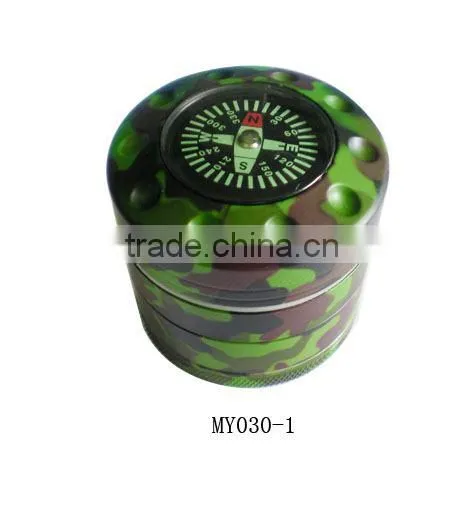 Metal Green Around Cigarette Grinder With Compass