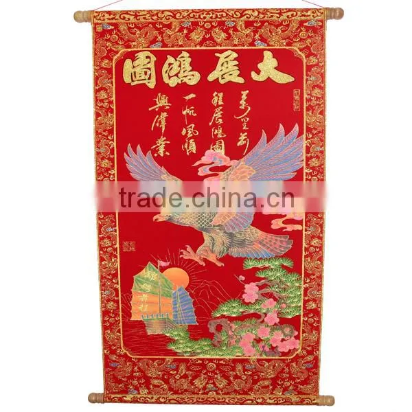 Lunar Year Red Wall Scroll With Shinning Luminous Velvet Calligraphy Figure photo-3