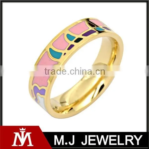 Stainless Steel Pink and Green Enamel Ring