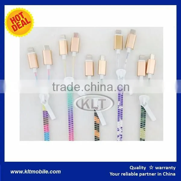 KLT Mix Color Zipper USB Cable 2 in 1 Couple Lighting Cable photo-2