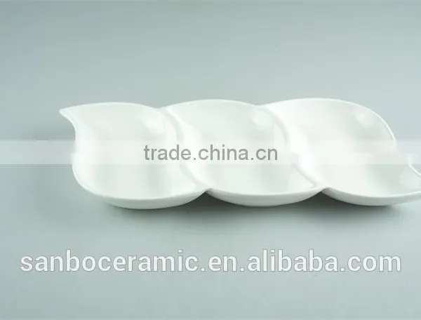 Fashion 3 Divided Leaf Shaped White Ceramic Porcelain Dishes For Restaurant Prices photo-3