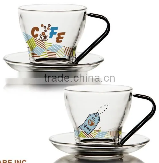 4oz 8oz Glass Coffee Mug With Saucer Handle Glass Coffee Cup With Saucer photo-2