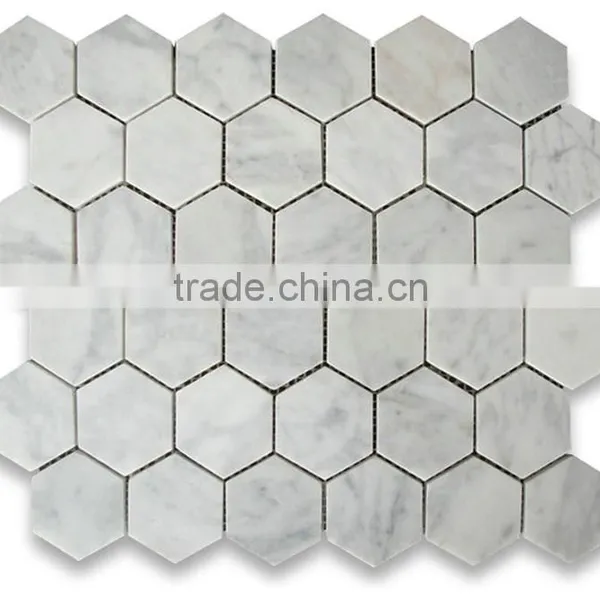 Hexagon 2x2 White Marble Tumble Mosaics Meshed on Sheet Tiles for Kitchen Backsplash Shower Walls Bathroom Floor photo-2