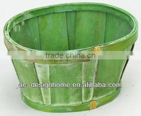 GREEN WASH OVAL BAMBOO CHIP BASKET