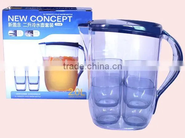 2000ml Clear Fashionable Plastic Cold Water Jug Set With 4 Cups photo-3