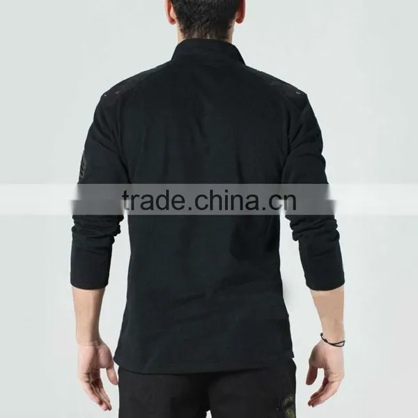 Men's 65% Polyester 35% Cotton With Logo Patch Zipper Collar and Pocket Military Polar Fleece Jacket photo-5