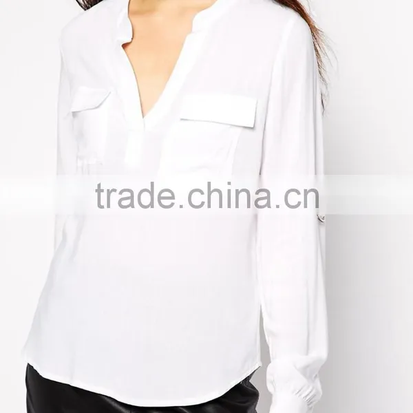 2015 New Fashionable Factory Soft-touch Fabric Utility D-Ring Shirt With V-neckline photo-3