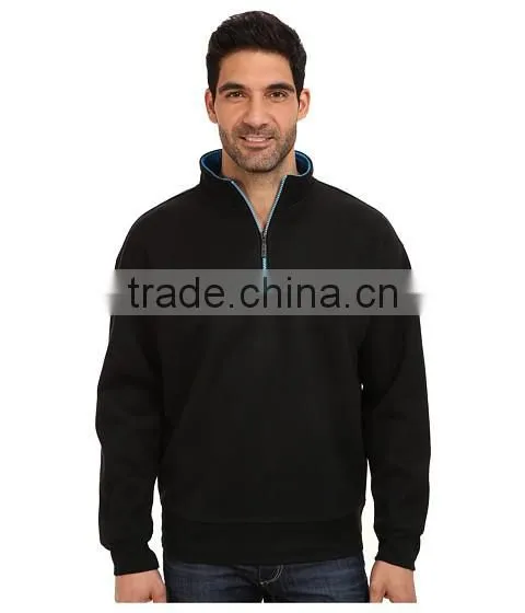Cotton Cheap Men Custom Black Zip Pullover Sweatshirt photo-2